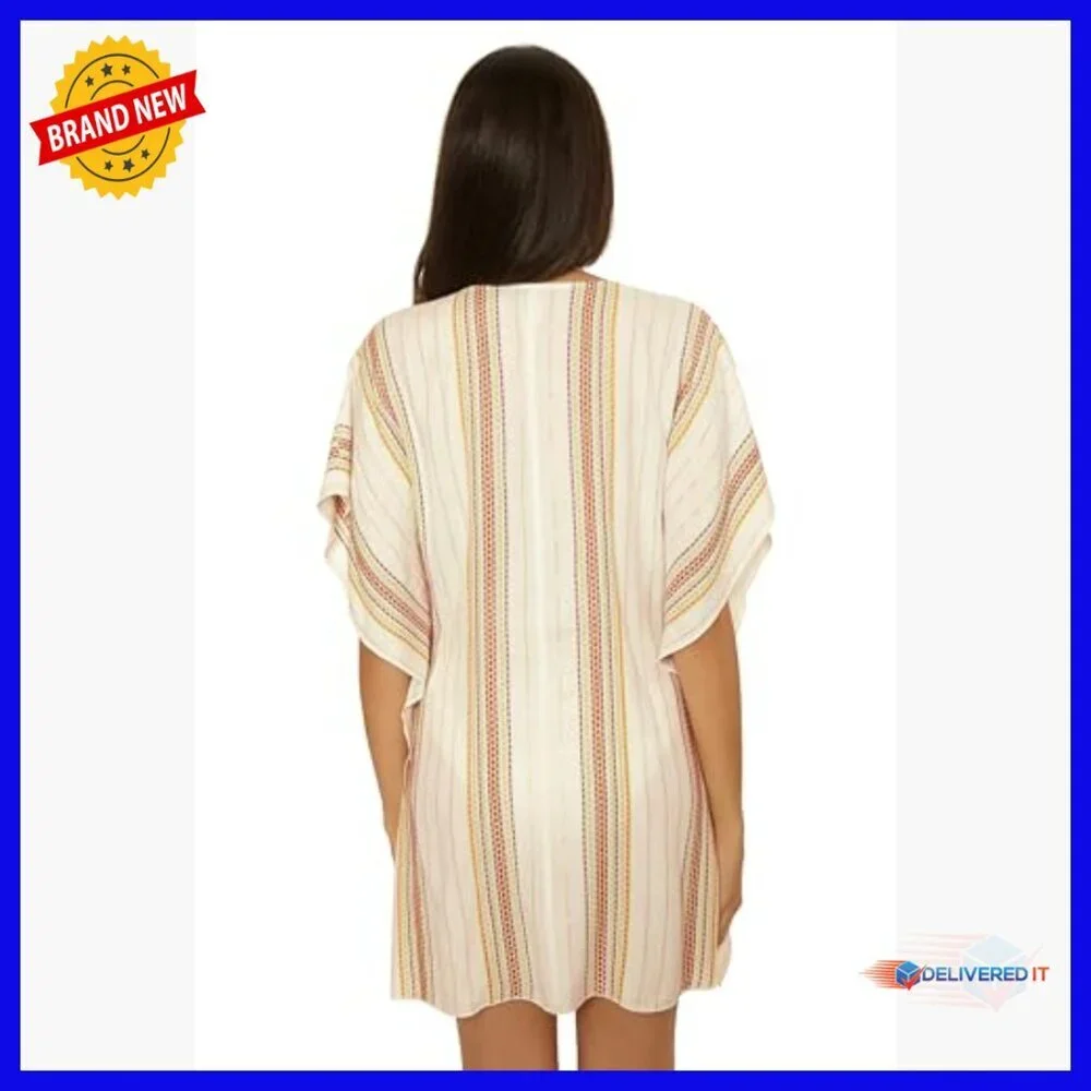 Long Sleeve Flutter Tunic Coverup with V-Neck and Metallic Stripes
